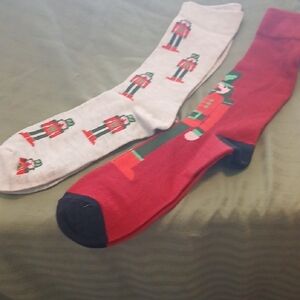 Festive Nutcracker Socks - Red and Gray